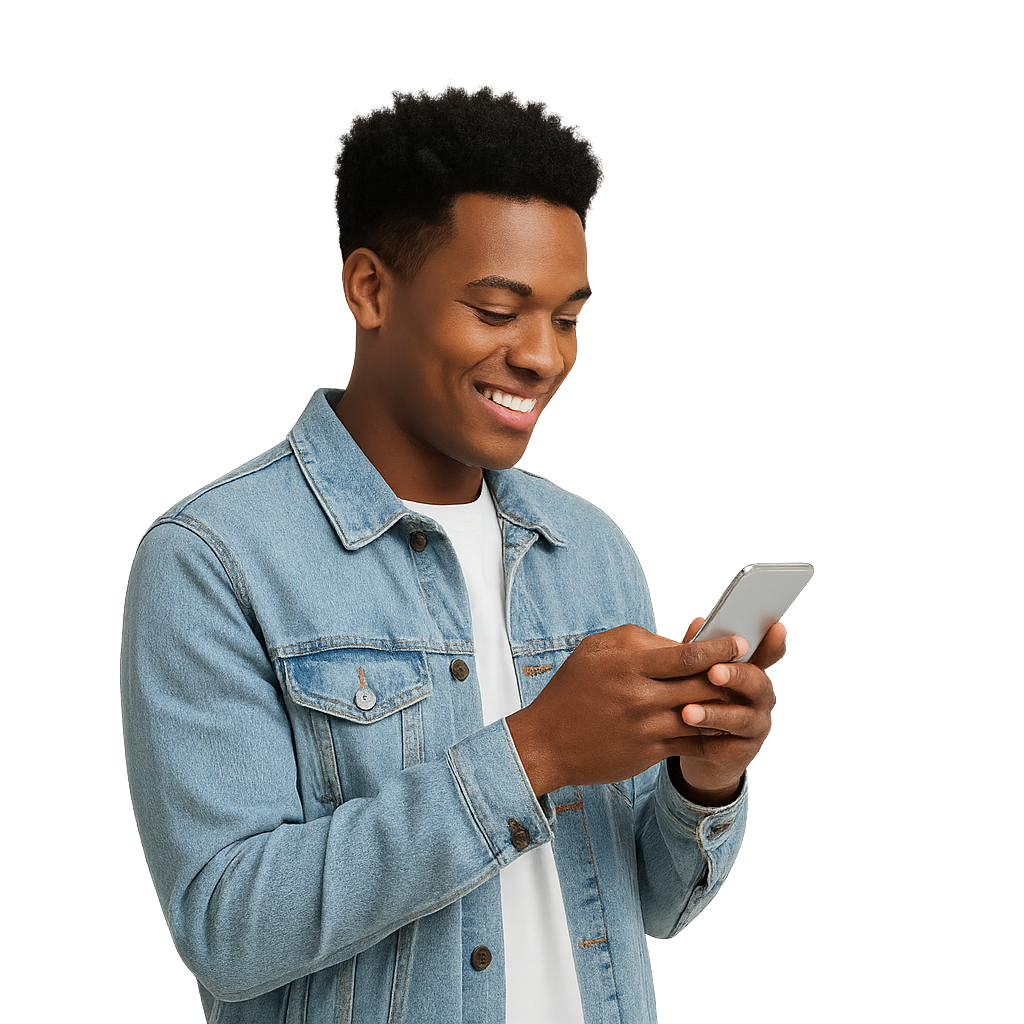 Happy person using Kasmate